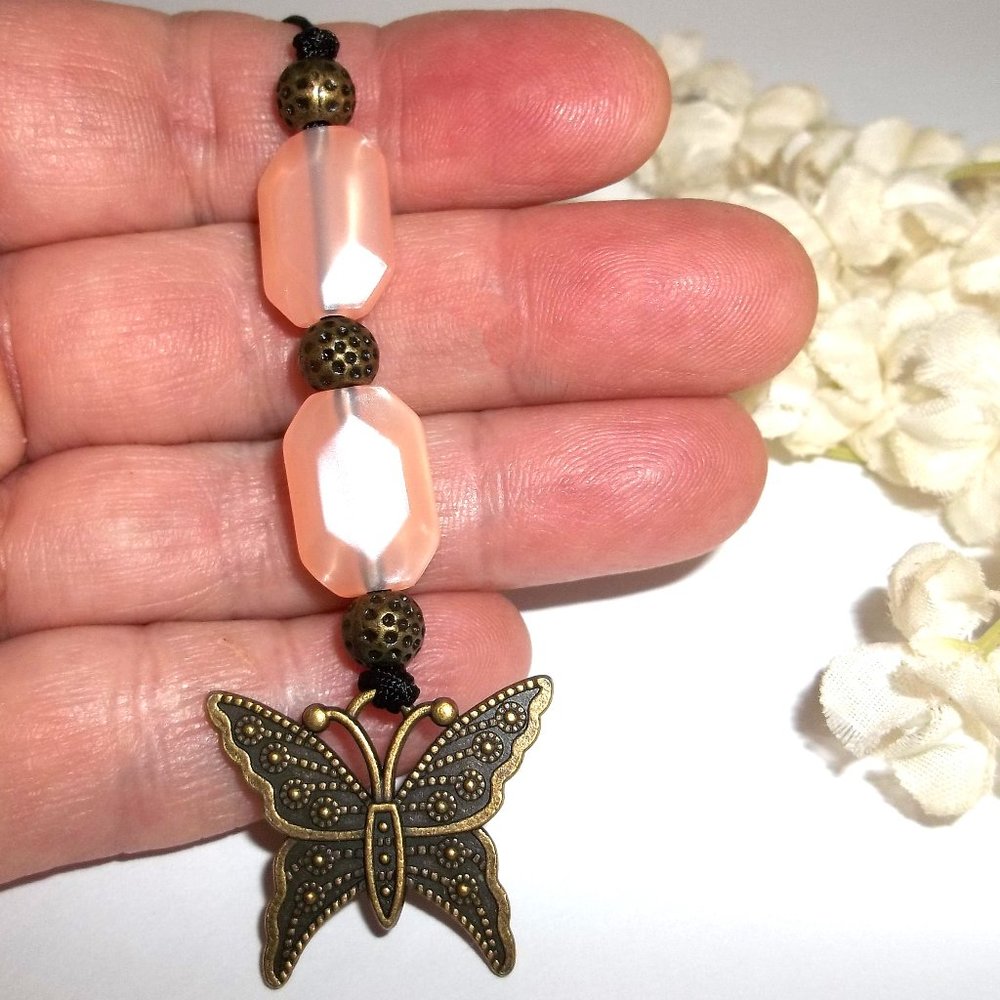Butterfly Bookmark Bookmarker Beaded Gift Girl Book Reading Bronze Peach C298